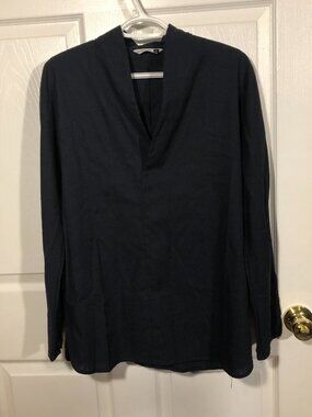 Kidoriman women V-neck navy blue linen blend, XL